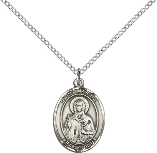 Sterling Silver St. Marina Pendant with 18 inch Sterling Silver Light Curb Chain
