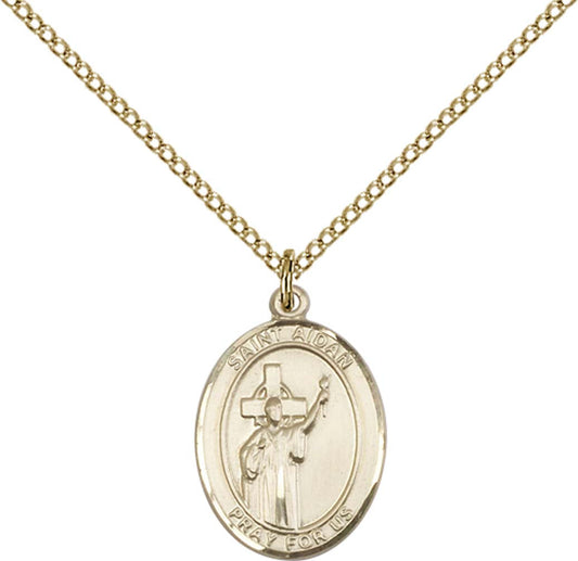 14kt Gold Filled St. Aidan Of Lindesfarne Pendant with 18 inch Gold Filled Light Curb Chain