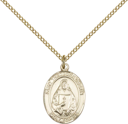 14kt Gold Filled St. Theodore Guerin Pendant with 18 inch Gold Filled Light Curb Chain