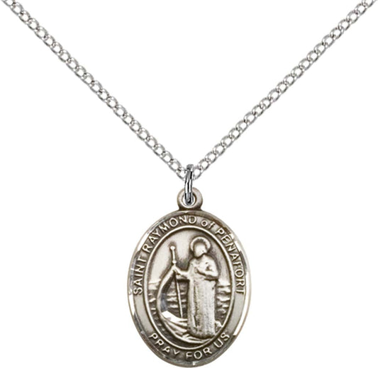 Sterling Silver St. Raymond of Penafort Pendant with 18 inch Sterling Silver Light Curb Chain