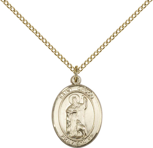 14kt Gold Filled St. Drogo Pendant with 18 inch Gold Filled Light Curb Chain