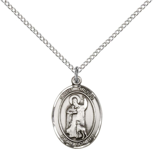 Sterling Silver St. Drogo Pendant with 18 inch Sterling Silver Light Curb Chain