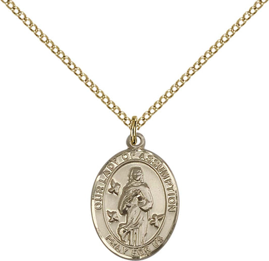 14kt Gold Filled O/L Of Assumption Pendant with 18 inch Gold Filled Light Curb Chain