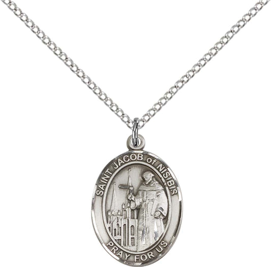 Sterling Silver St. Jacob of Nisibis Pendant with 18 inch Sterling Silver Light Curb Chain