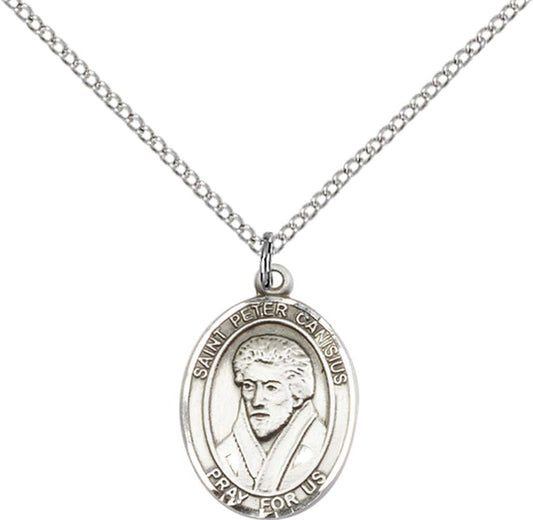Sterling Silver St. Peter Canisius Pendant with 18 inch Sterling Silver Light Curb Chain