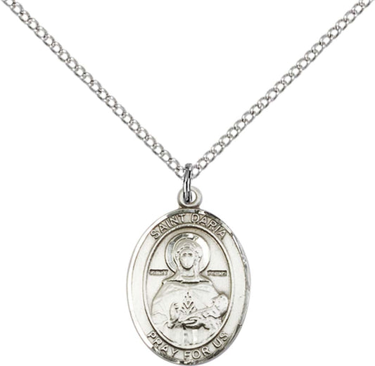 Sterling Silver St. Daria Pendant with 18 inch Sterling Silver Light Curb Chain