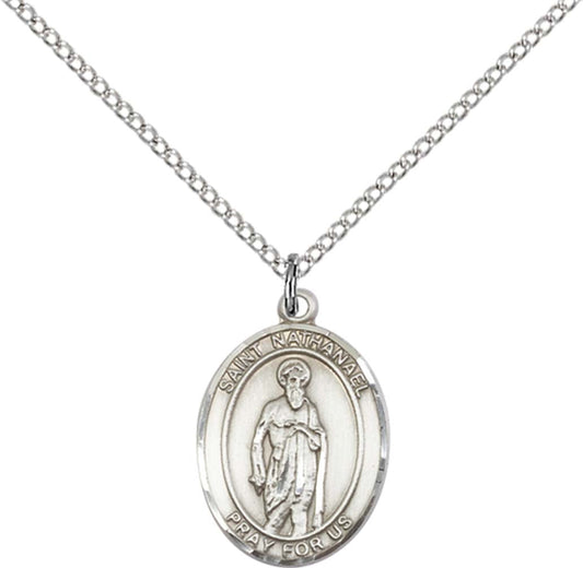 Sterling Silver St. Nathanael Pendant with 18 inch Sterling Silver Light Curb Chain