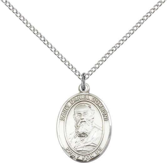 Sterling Silver St. Daniel Comboni Pendant with 18 inch Sterling Silver Light Curb Chain