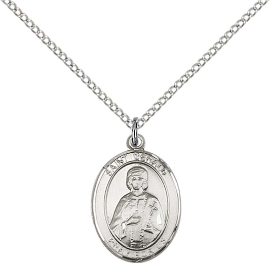 Sterling Silver St. Gerald Pendant with 18 inch Sterling Silver Light Curb Chain