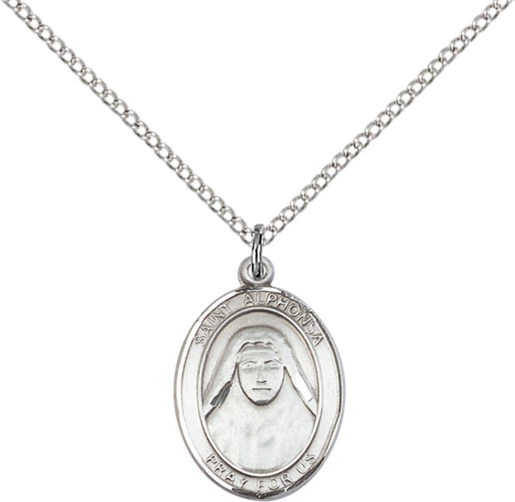 Sterling Silver St. Alphonsa Pendant with 18 inch Sterling Silver Light Curb Chain