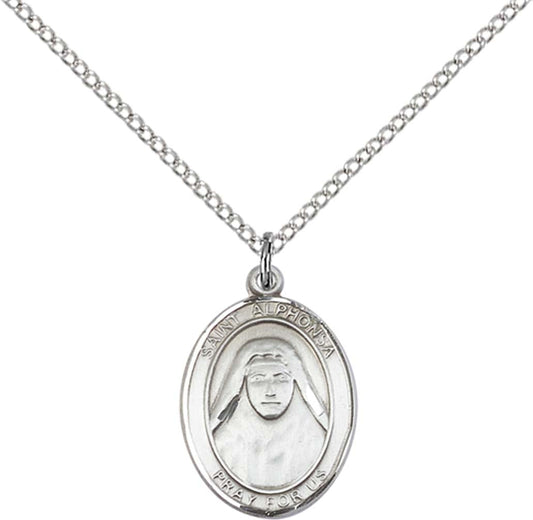 Sterling Silver St. Alphonsa Pendant with 18 inch Sterling Silver Light Curb Chain
