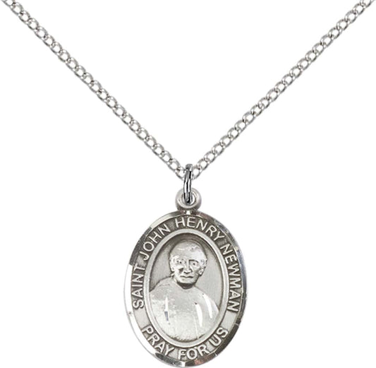 Sterling Silver Blessed John Henry Newman Pendant with 18 inch Sterling Silver Light Curb Chain