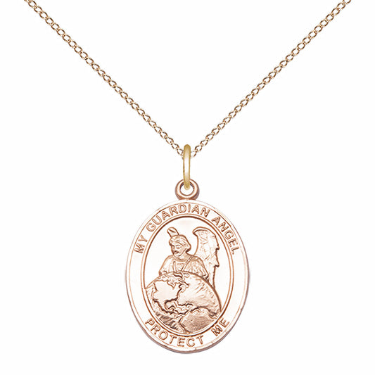 14kt Gold Filled Guardian Angel Protector Pendant with 18 inch Gold Filled Light Curb Chain