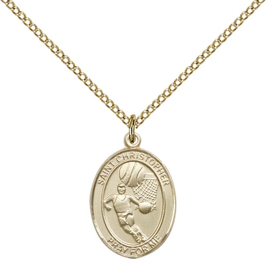 14kt Gold Filled St. Christopher/Basketball Pendant with 18 inch Gold Filled Light Curb Chain