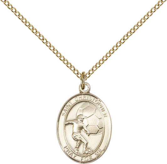 14kt Gold Filled St. Christopher/Soccer Pendant with 18 inch Gold Filled Light Curb Chain