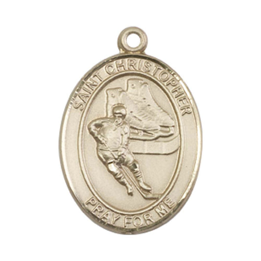 14kt Gold St. Christopher/Hockey Medal - Medium