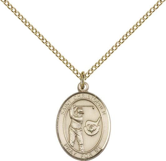 14kt Gold Filled St. Christopher/Golf Pendant with 18 inch Gold Filled Light Curb Chain
