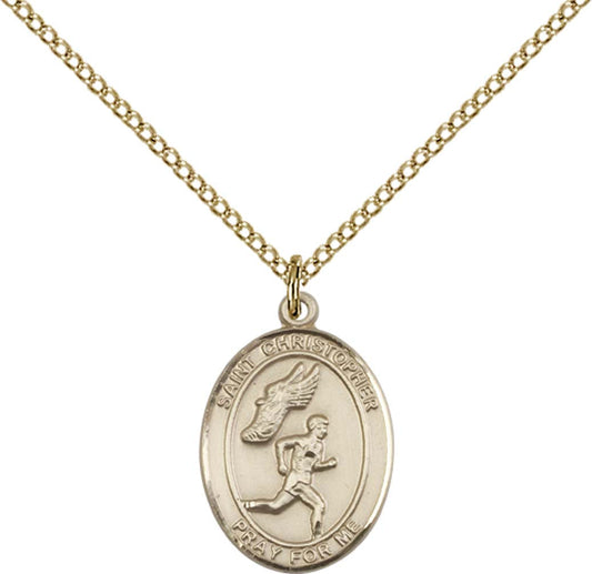 14kt Gold Filled St. Christopher/Track&Field Pendant with 18 inch Gold Filled Light Curb Chain - Medium