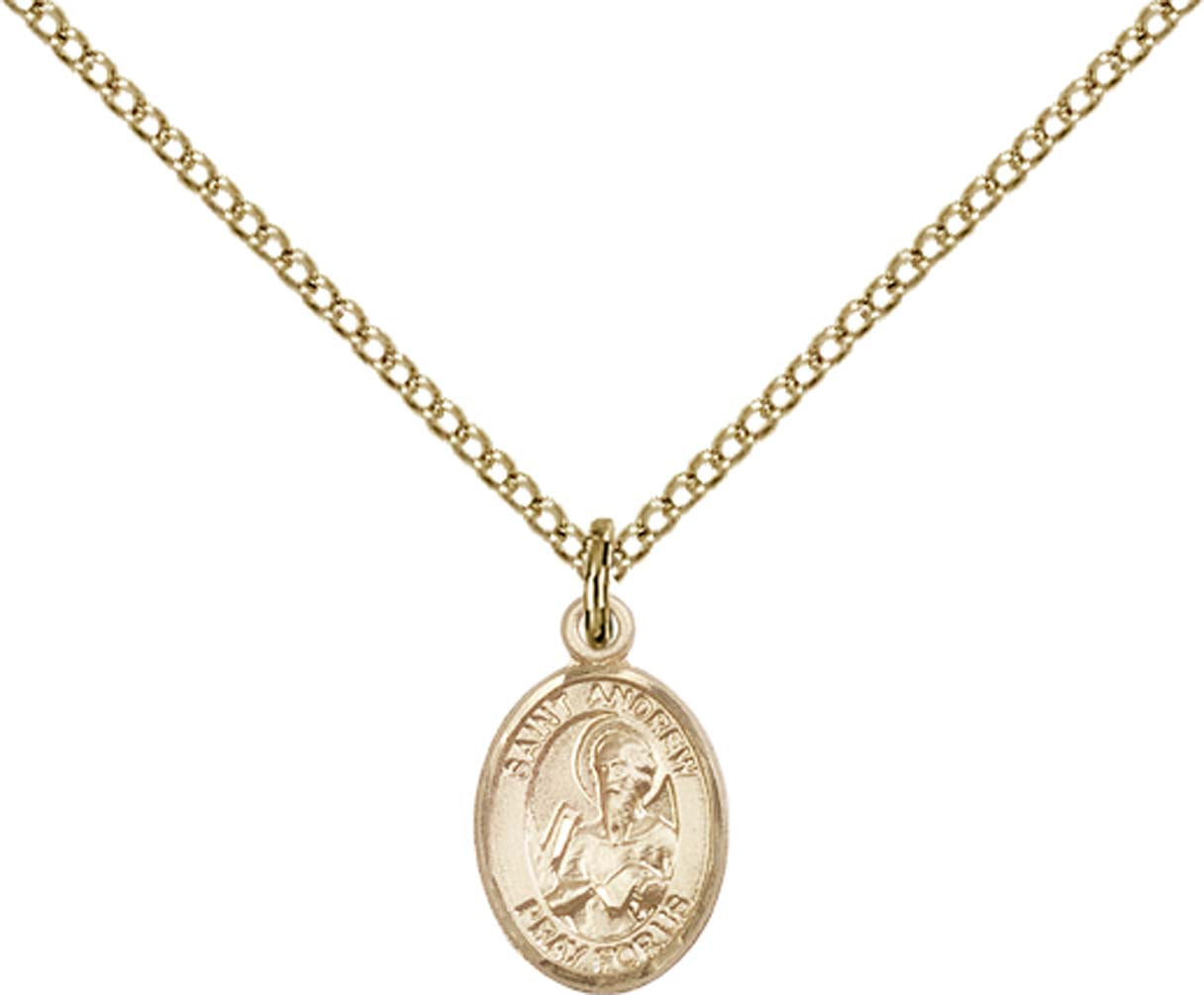14kt Gold Filled St. Andrew the Apostle Pendant with 18 inch Gold Filled Light Curb Chain - Small