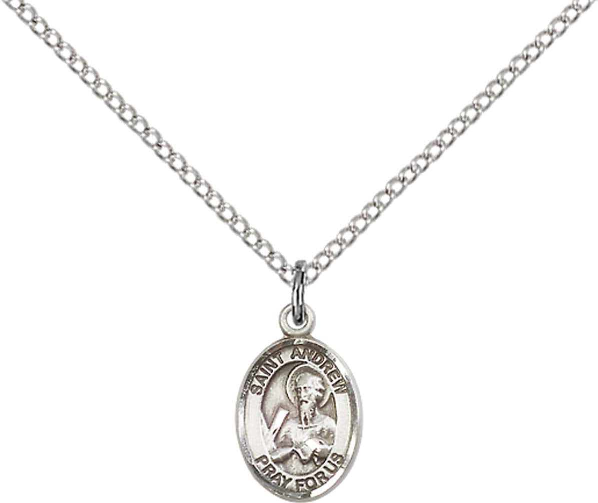 Sterling Silver St. Andrew the Apostle Pendant with 18 inch Sterling Silver Light Curb Chain - Small