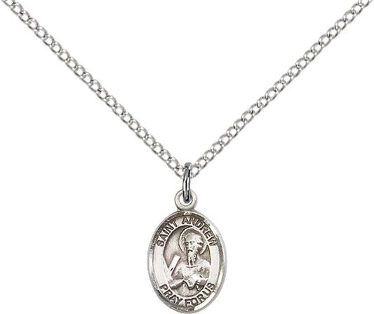 Sterling Silver St. Andrew the Apostle Pendant with 18 inch Sterling Silver Light Curb Chain - Small