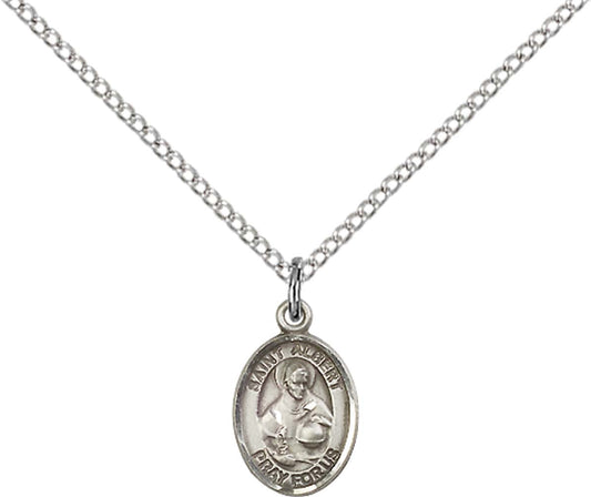 Sterling Silver St. Albert the Great Pendant with 18 inch Sterling Silver Light Curb Chain - Small
