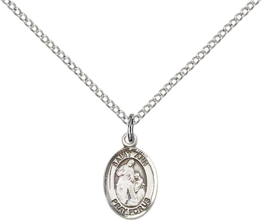 Sterling Silver St. Ann Pendant with 18 inch Sterling Silver Light Curb Chain - Small