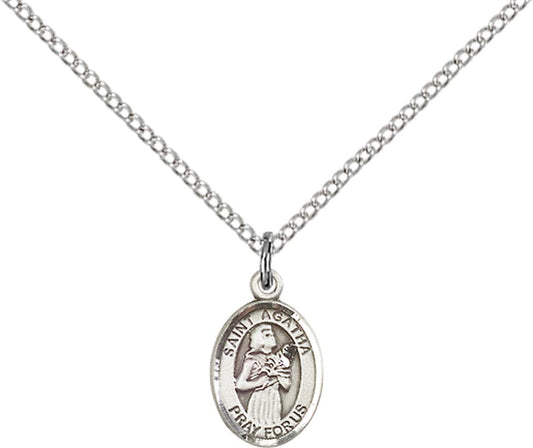 Sterling Silver St. Agatha Pendant with 18 inch Sterling Silver Light Curb Chain - Small