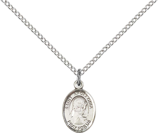 Sterling Silver St. Apollonia Pendant with 18 inch Sterling Silver Light Curb Chain - Small
