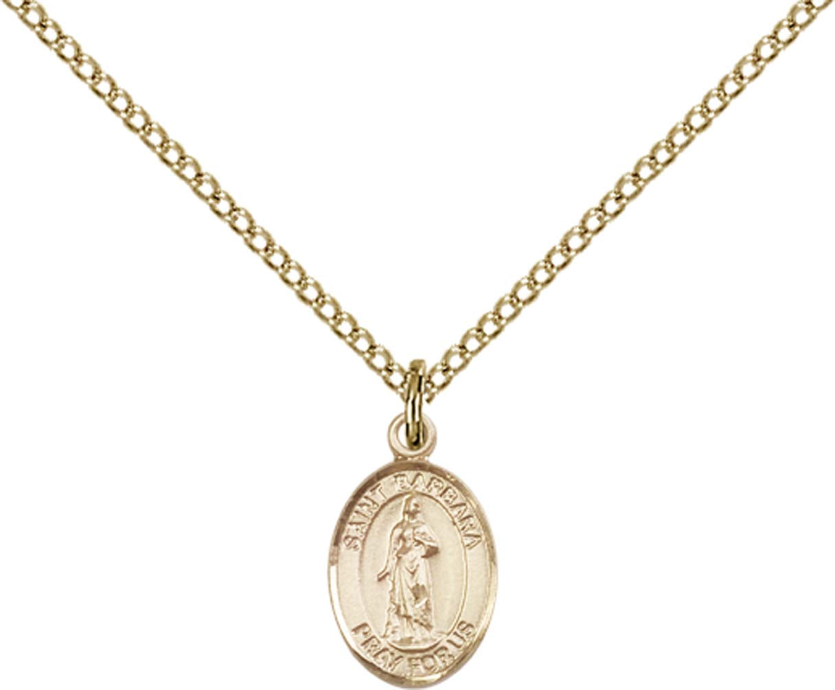 14kt Gold Filled St. Barbara Pendant with 18 inch Gold Filled Light Curb Chain - Small