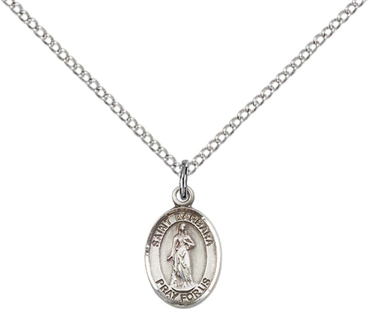Sterling Silver St. Barbara Pendant with 18 inch Sterling Silver Light Curb Chain - Small