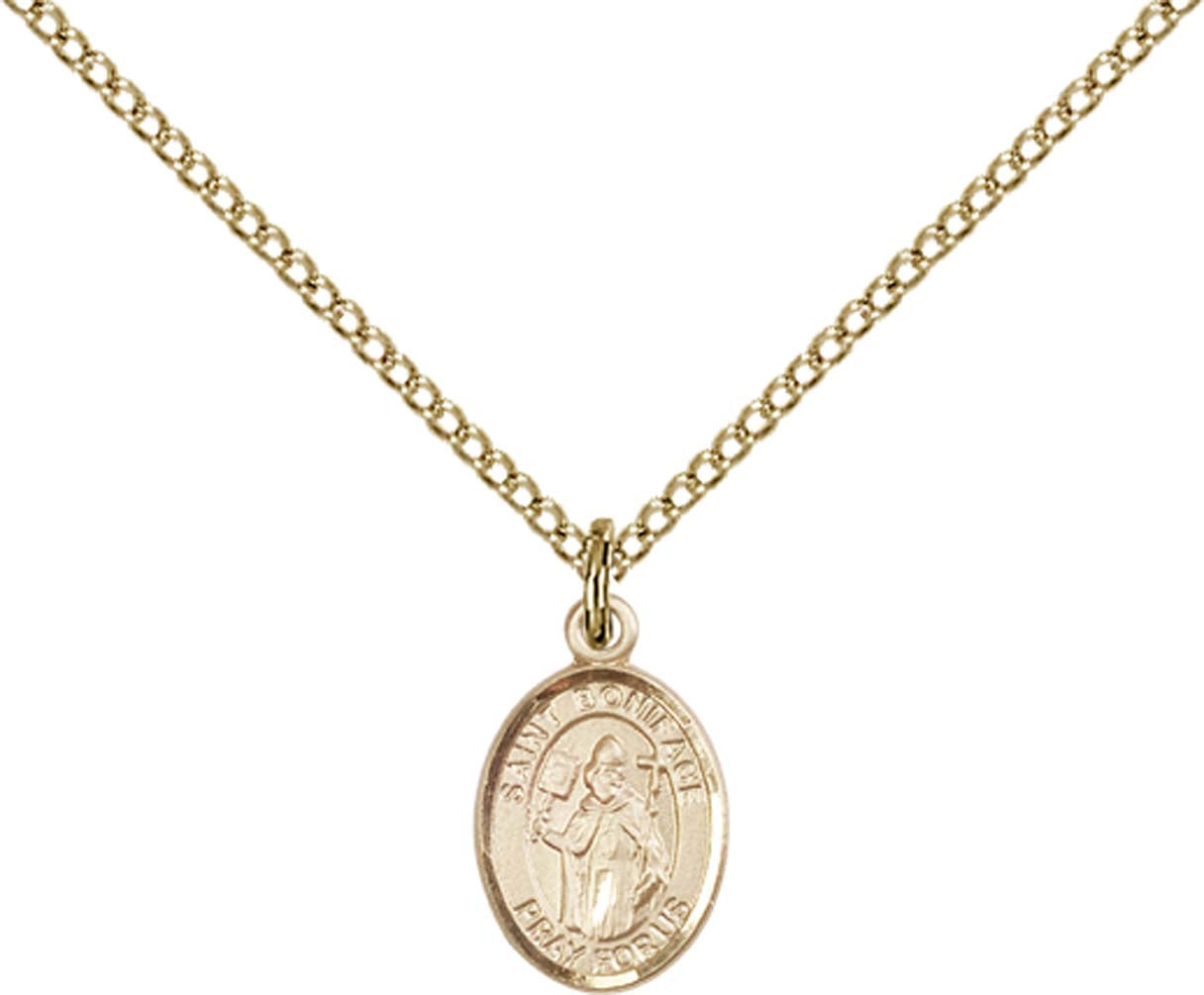 14kt Gold Filled St. Boniface Pendant with 18 inch Gold Filled Light Curb Chain - Small