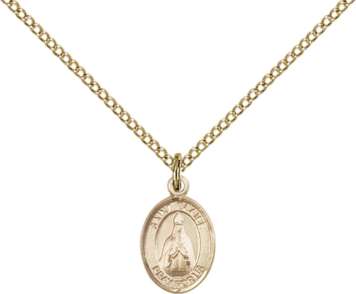 14kt Gold Filled St. Blaise Pendant with 18 inch Gold Filled Light Curb Chain - Small