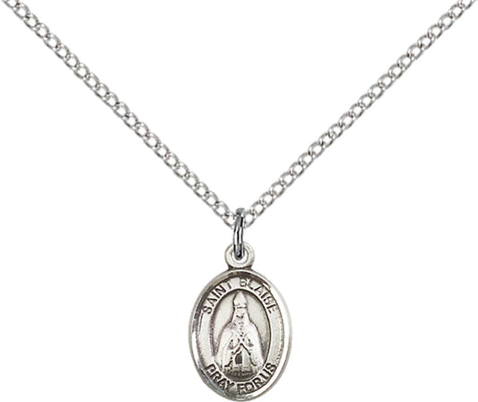 Sterling Silver St. Blaise Pendant with 18 inch Sterling Silver Light Curb Chain - Small