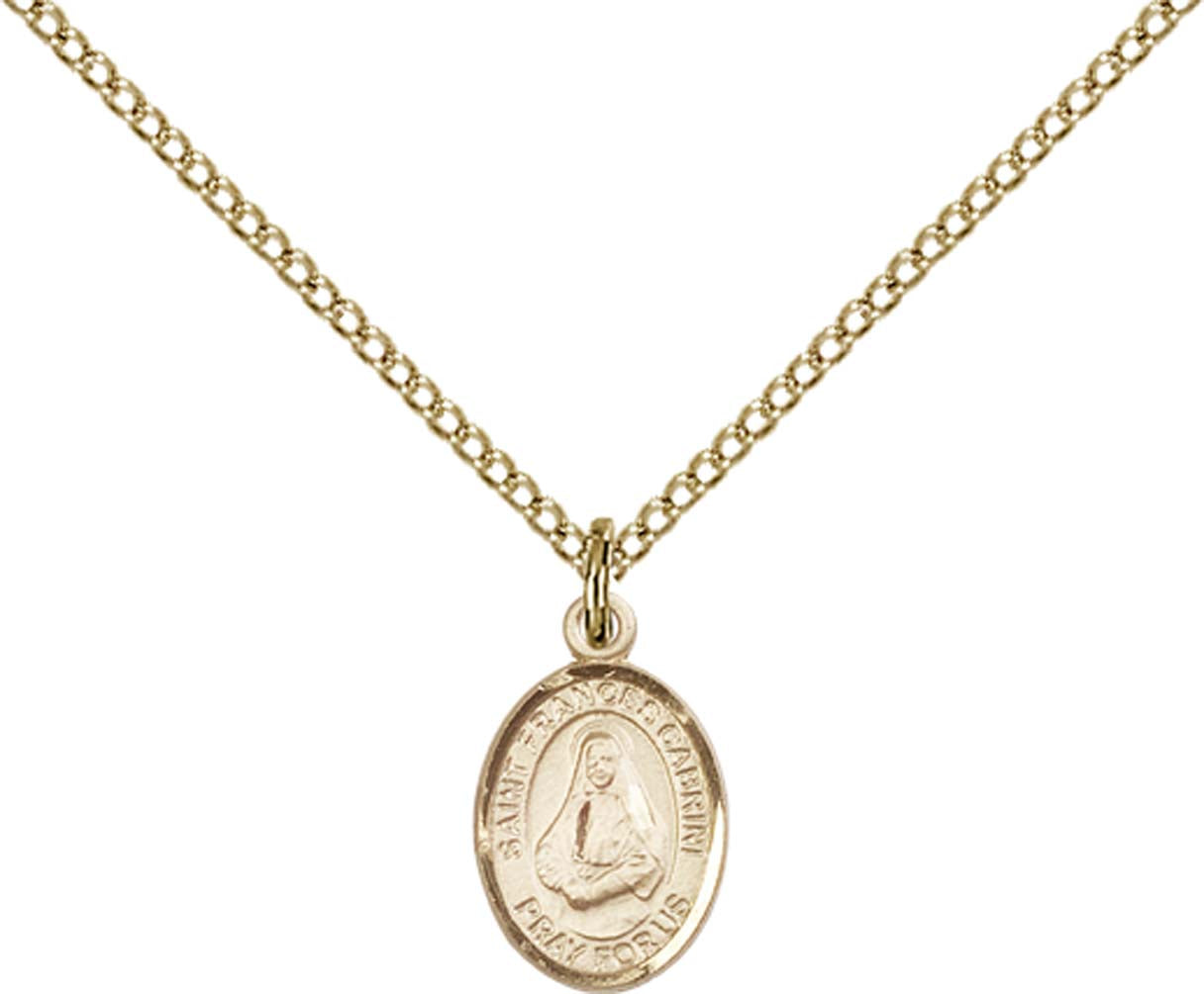 14kt Gold Filled St. Frances Cabrini Pendant with 18 inch Gold Filled Light Curb Chain - Small