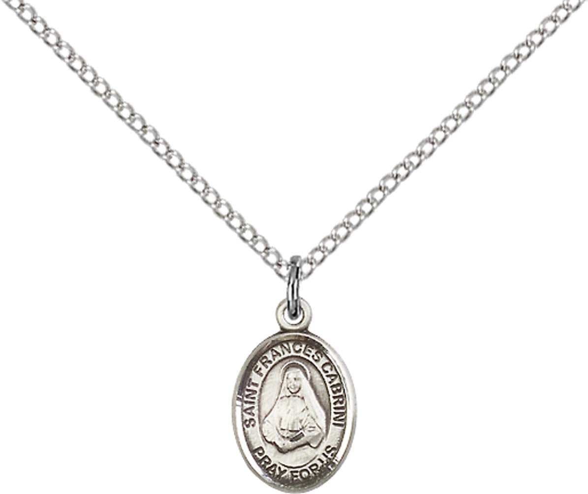 Sterling Silver St. Frances Cabrini Pendant with 18 inch Sterling Silver Light Curb Chain - Small