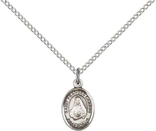 Sterling Silver St. Frances Cabrini Pendant with 18 inch Sterling Silver Light Curb Chain - Small