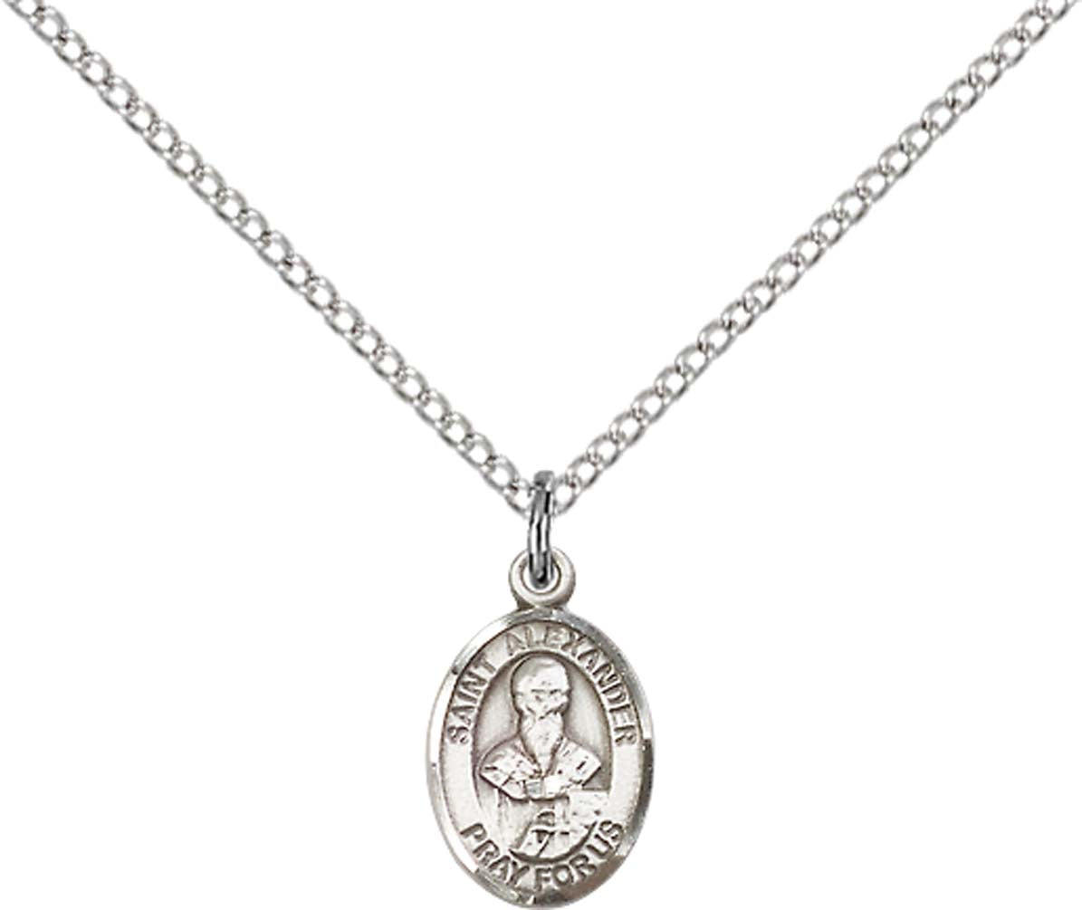 Sterling Silver St. Alexander Sauli Pendant with 18 inch Sterling Silver Light Curb Chain - Small