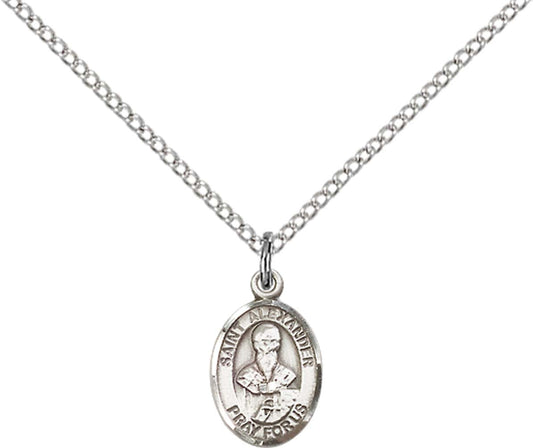 Sterling Silver St. Alexander Sauli Pendant with 18 inch Sterling Silver Light Curb Chain - Small