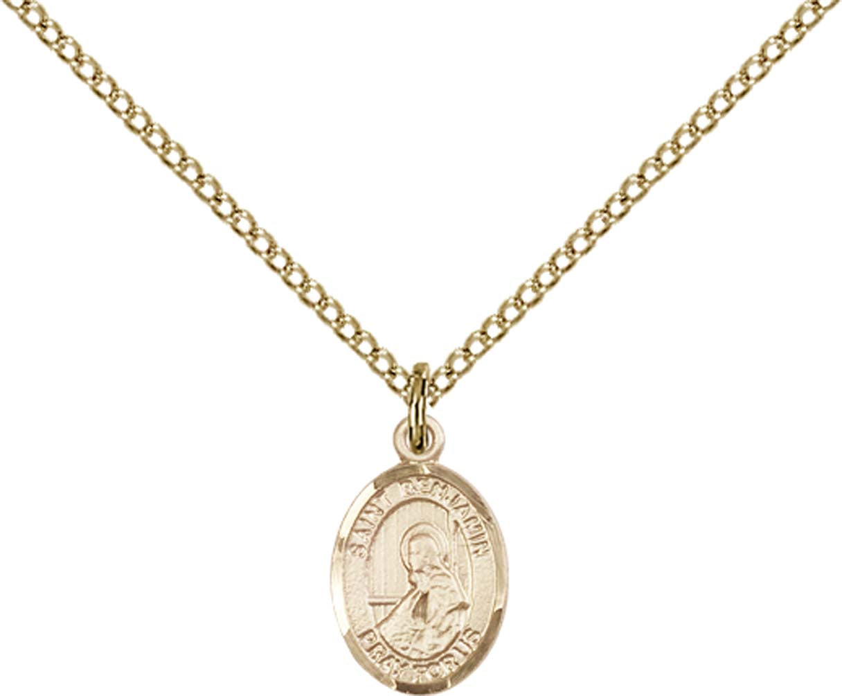 14kt Gold Filled St. Benjamin Pendant with 18 inch Gold Filled Light Curb Chain - Small