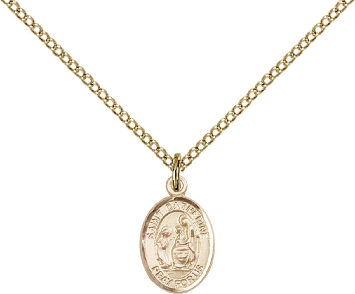 14kt Gold Filled St. Catherine of Siena Pendant with 18 inch Gold Filled Light Curb Chain - Small