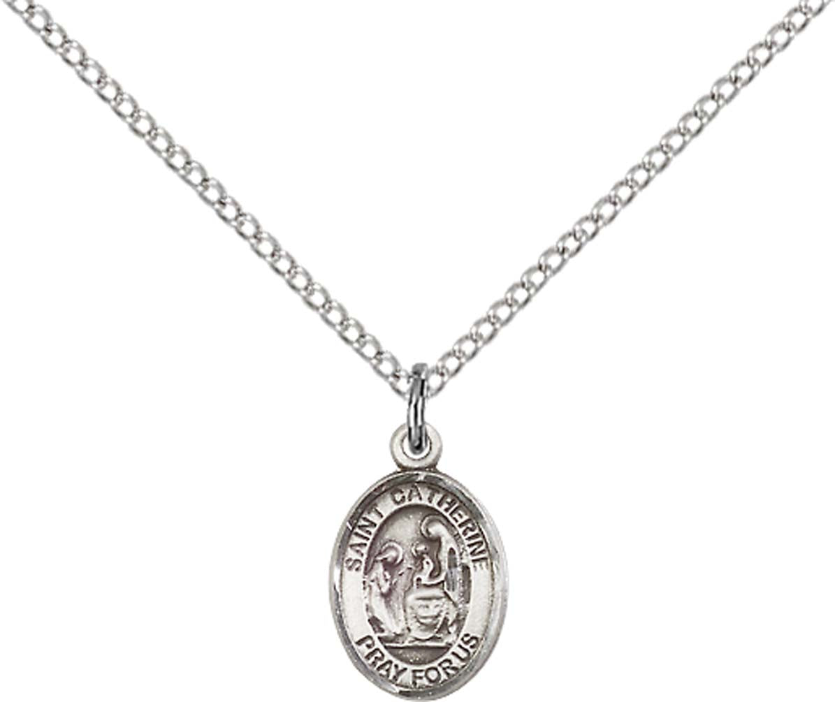 Sterling Silver St. Catherine of Siena Pendant with 18 inch Sterling Silver Light Curb Chain - Small