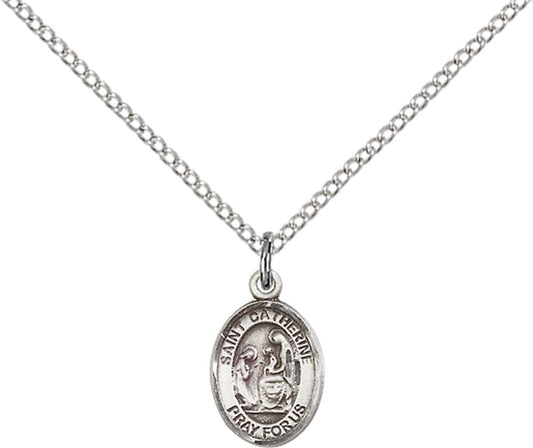 Sterling Silver St. Catherine of Siena Pendant with 18 inch Sterling Silver Light Curb Chain - Small