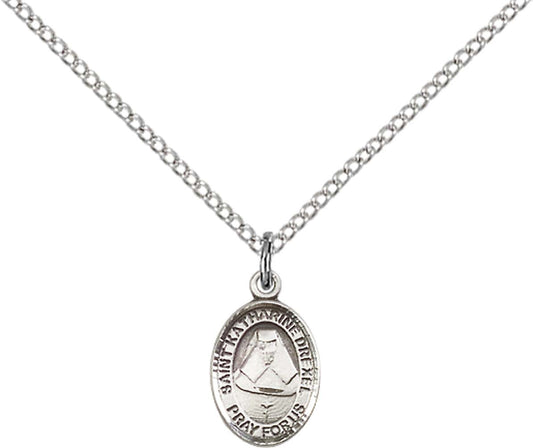 Sterling Silver St. Katharine Drexel Pendant with 18 inch Sterling Silver Light Curb Chain - Small