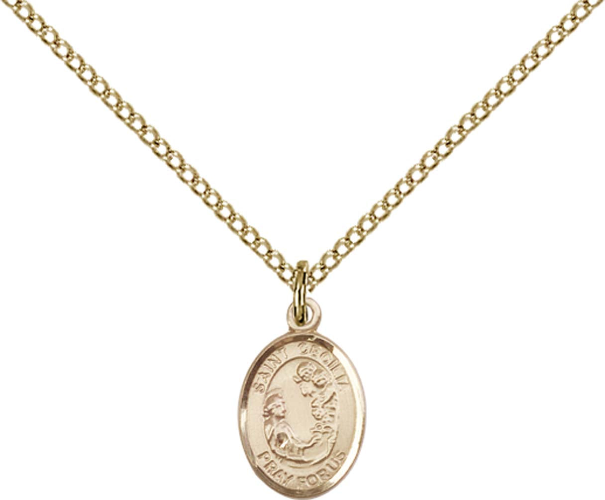 14kt Gold Filled St. Cecilia Pendant with 18 inch Gold Filled Light Curb Chain - Small