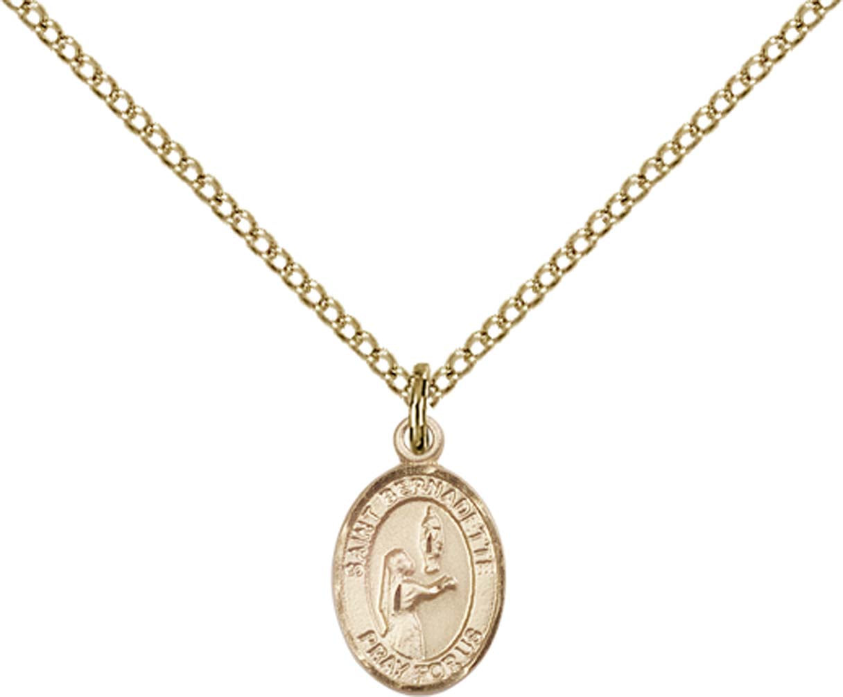 14kt Gold Filled St. Bernadette Pendant with 18 inch Gold Filled Light Curb Chain - Small