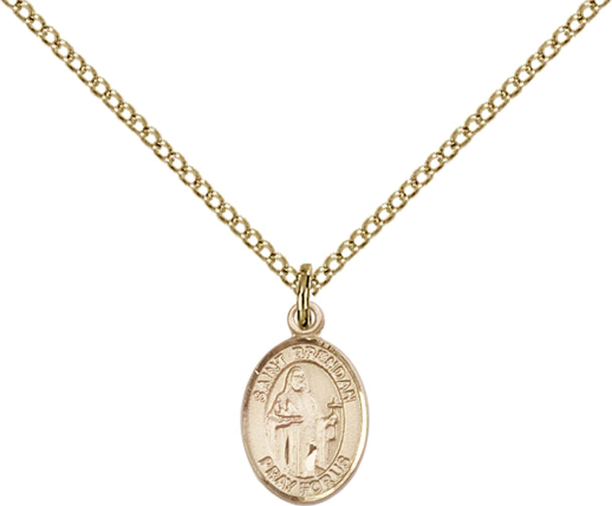14kt Gold Filled St. Brendan the Navigator Pendant with 18 inch Gold Filled Light Curb Chain - Small