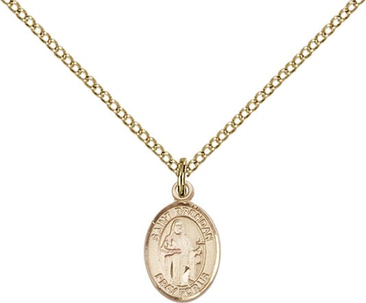 14kt Gold Filled St. Brendan the Navigator Pendant with 18 inch Gold Filled Light Curb Chain - Small