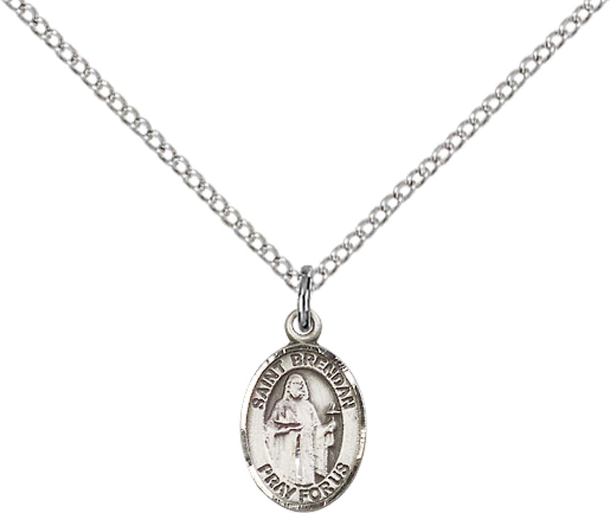 Sterling Silver St. Brendan the Navigator Pendant with 18 inch Sterling Silver Light Curb Chain - Small