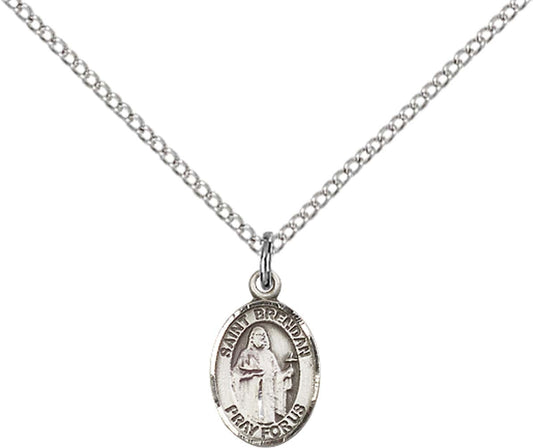 Sterling Silver St. Brendan the Navigator Pendant with 18 inch Sterling Silver Light Curb Chain - Small